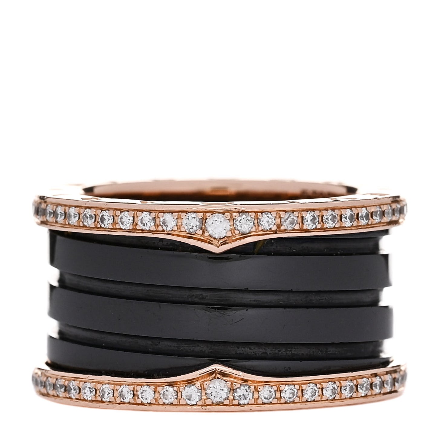 18K Rose Gold Black Ceramic Diamond B.Zero1 Four-Band Ring 53 6.25