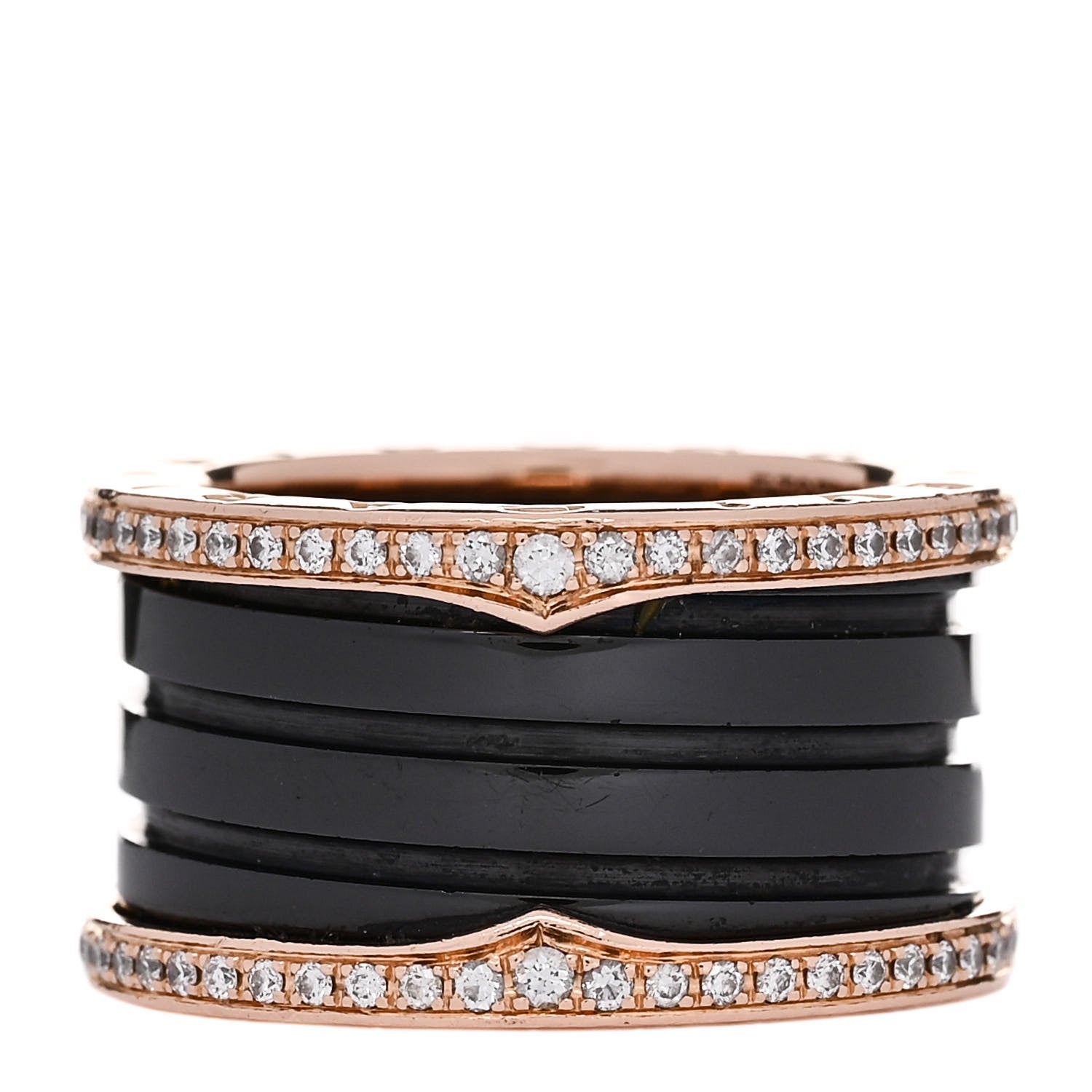 Bulgari 18K Rose Gold Black Ceramic Diamond B.Zero1 Four-Band Ring 53 6.25 1 of 5