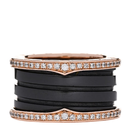 Bulgari 18K Rose Gold Black Ceramic Diamond B.Zero1 Four-Band Ring 53 6.25 1 of 5