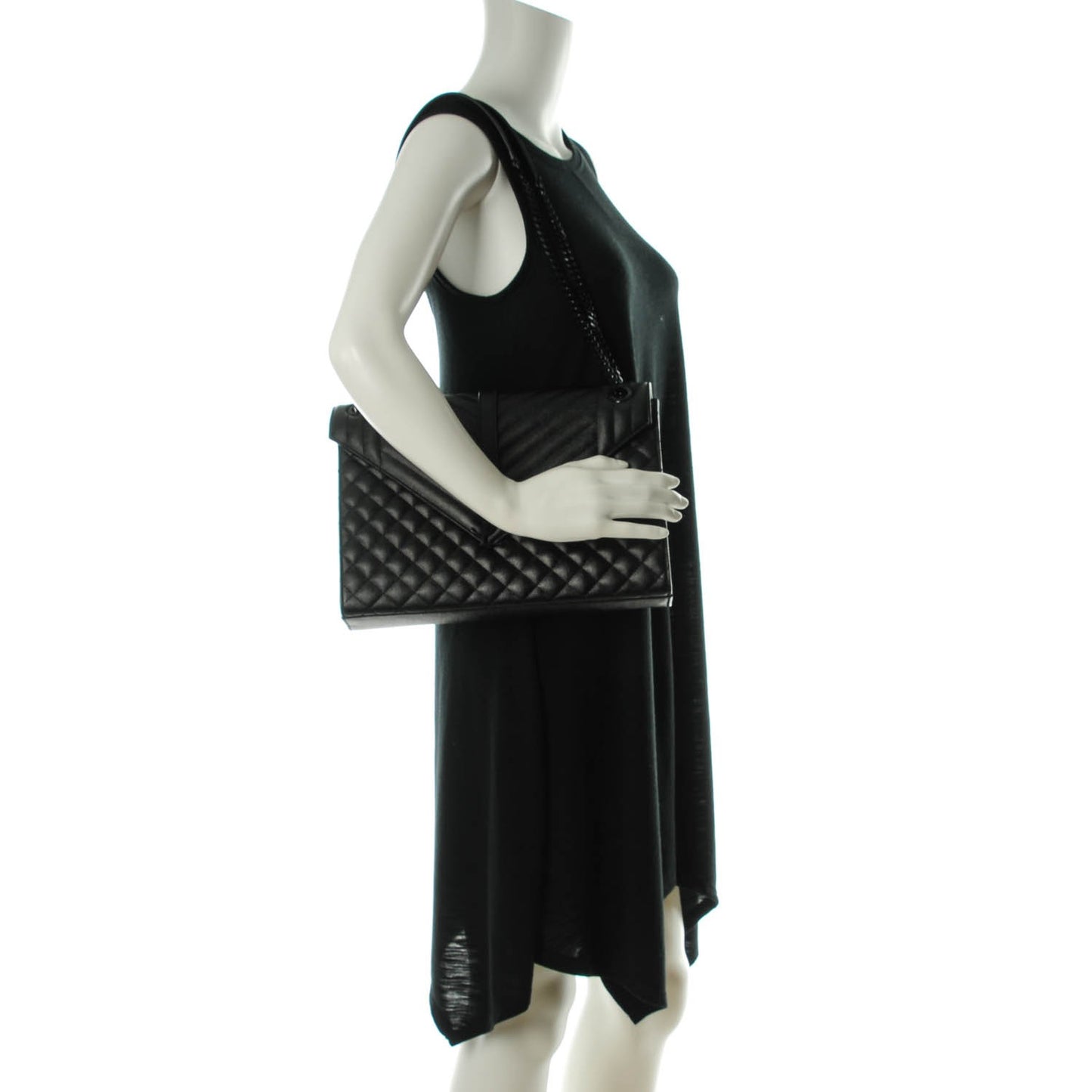 Grain De Poudre Textured Mixed Matelasse Large Triquilt Monogram Monochrome Satchel Black