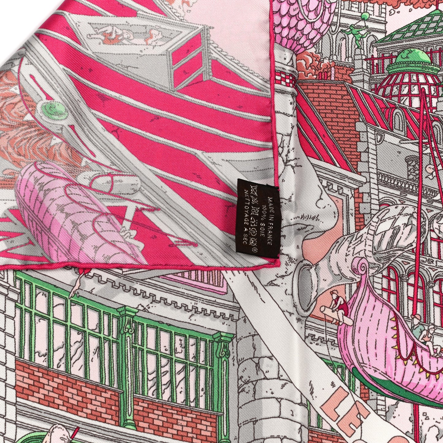 Silk Le Grand Prix Au Faubourg Scarf 90 Rose Menthol Gris Perle