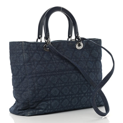 Christian Dior Denim Cannage Large Soft Lady Dior Tote Blue 3 of 12