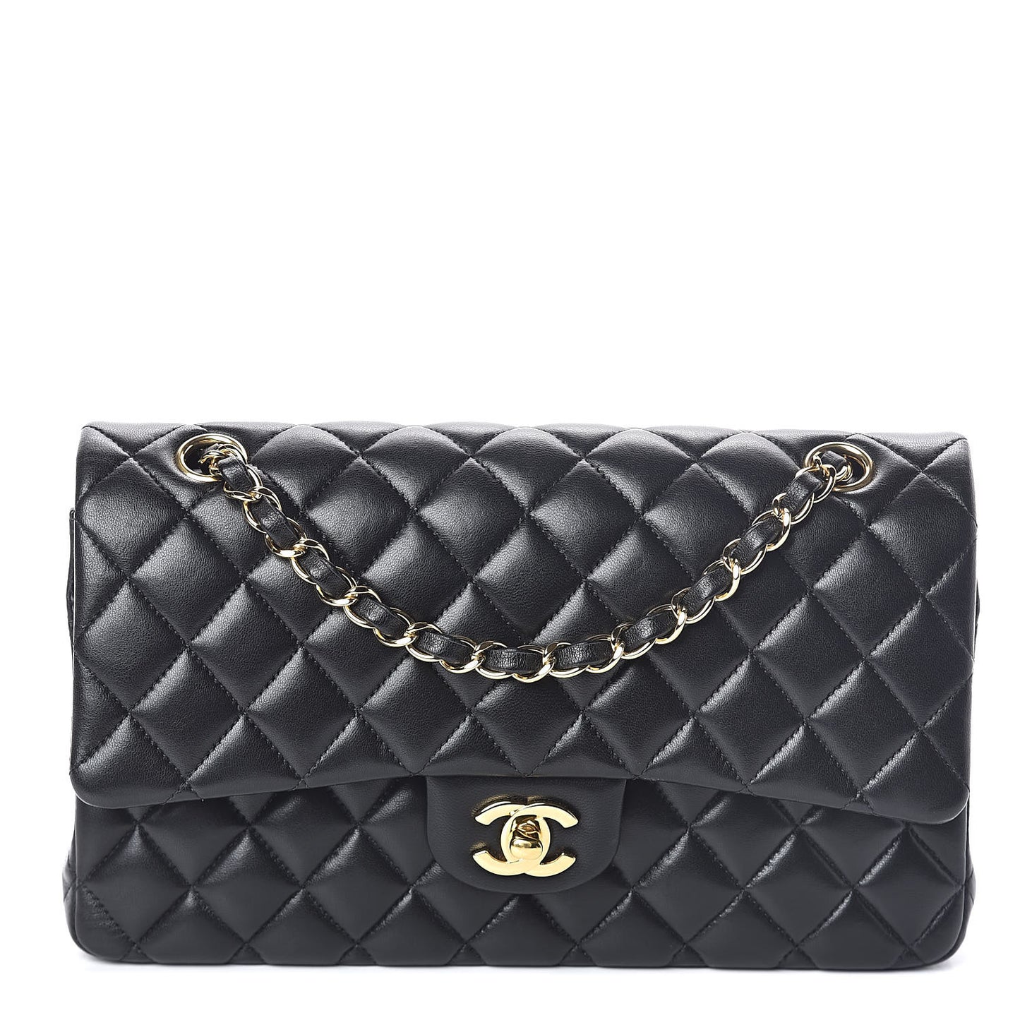 Lambskin Quilted Medium Double Flap Black