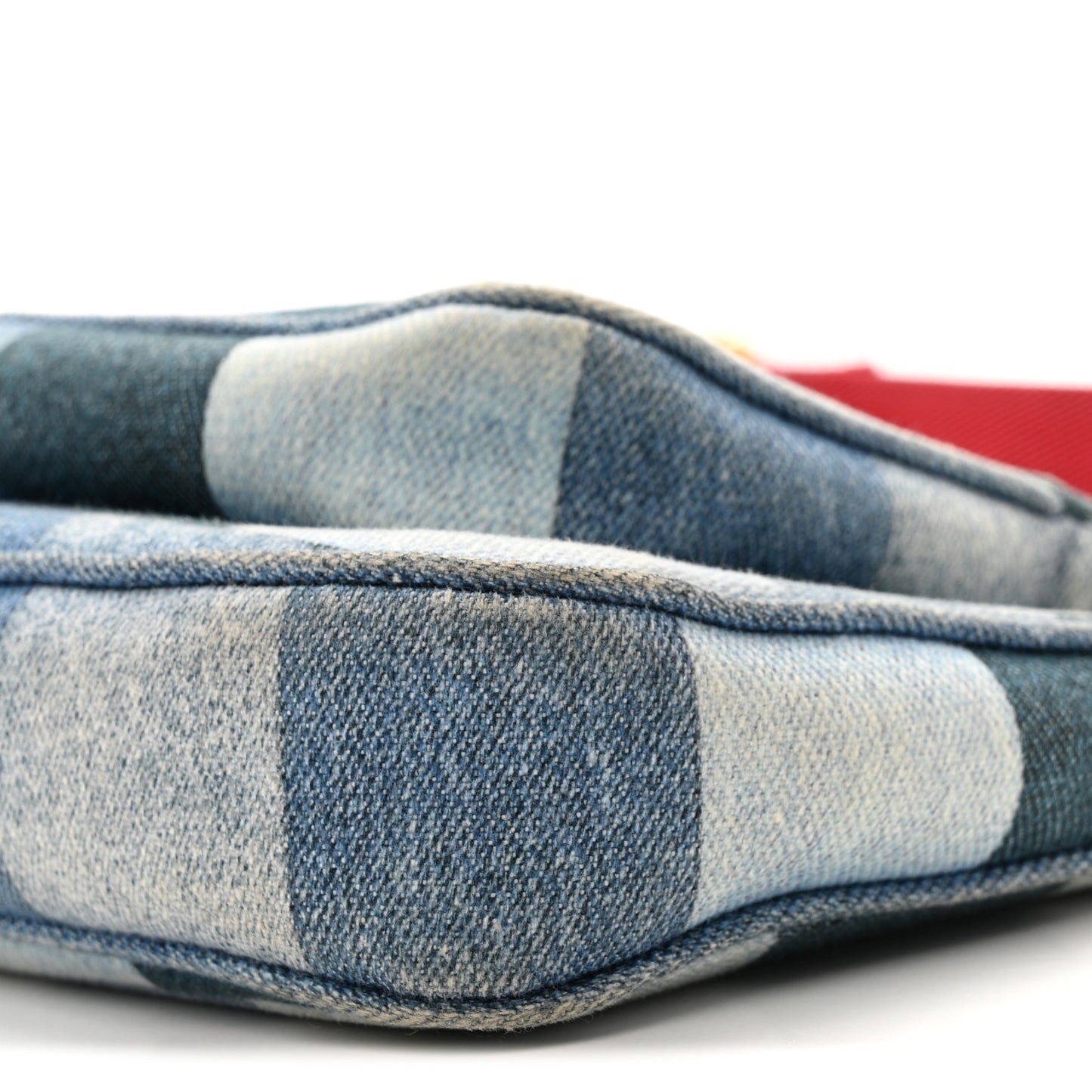 Denim Damier Monogram Patchwork Multi Pochette Accessories Blue Rouge