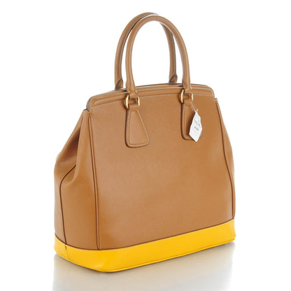 Prada Saffiano Lux Bi-Color Parabole Tote Caramel Mimosa 3 of 8