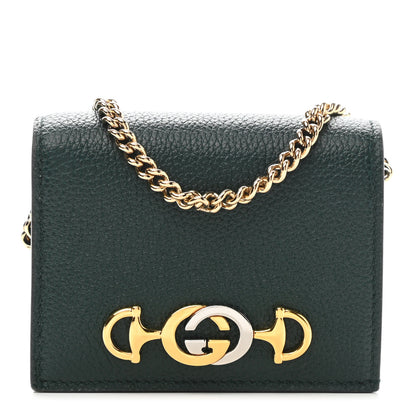 Gucci Grainy Calfskin Zumi Chain Card Case Wallet Vintage Green 1 of 7