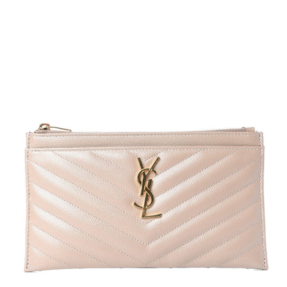 Saint Laurent Grain De Poudre Chevron Monogram Bill Pouch Rose Poudre 1 of 10