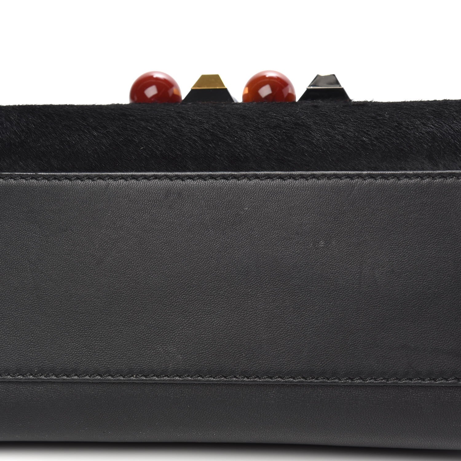 Fendi Pony Hair Studded Mini Peekaboo Iconic Satchel Black 11 of 11