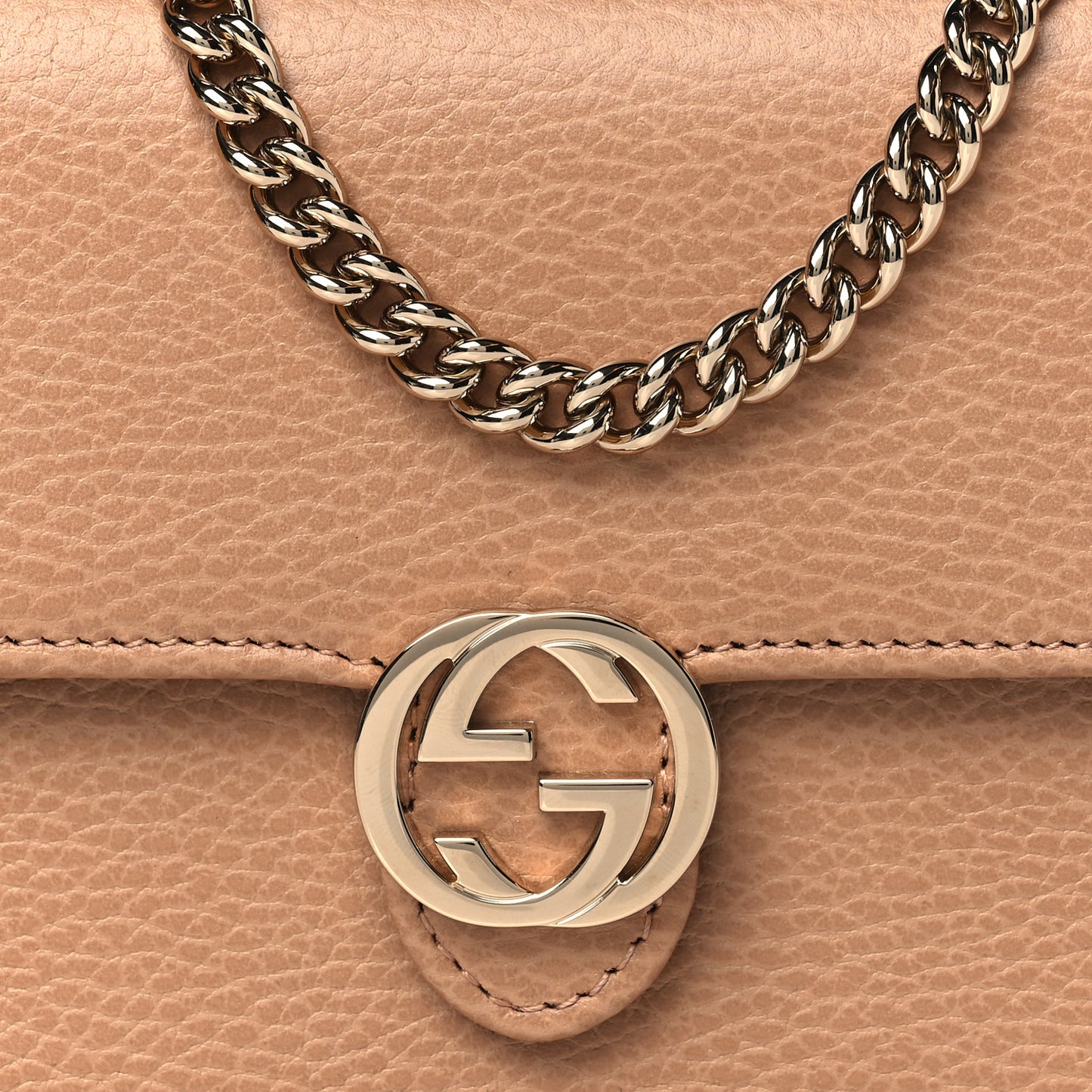 Dollar Calfskin Interlocking G Chain Wallet Camelia