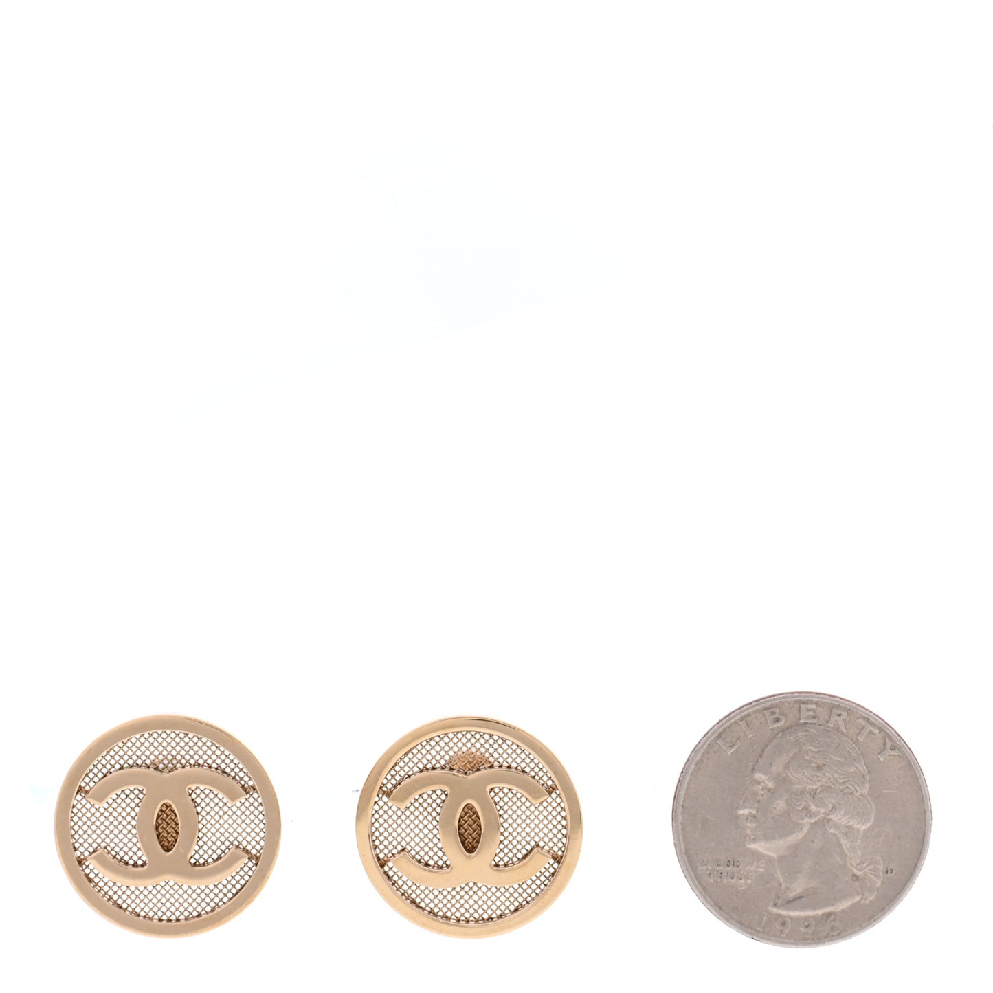 Metal Mesh Circle CC Earrings Gold