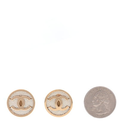 Chanel Metal Mesh Circle CC Earrings Gold 2 of 6