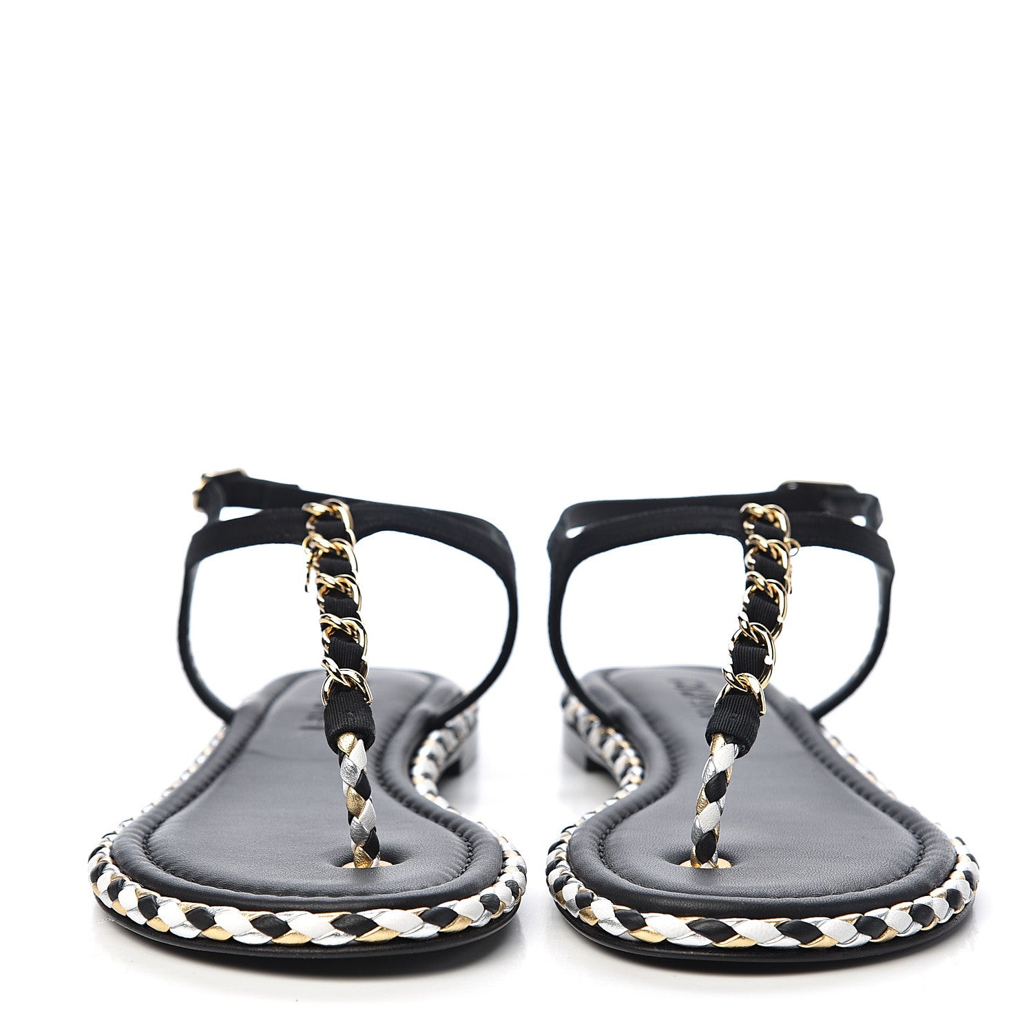 Chanel Grosgrain Chain Thong Sandals 39 Black 2 of 11