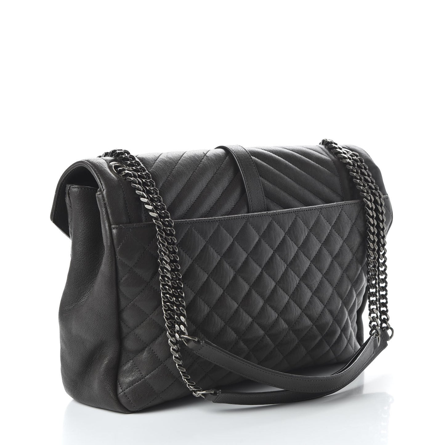 Sheepskin Matelasse Chevron Monogram Large College Satchel Dark Anthracite