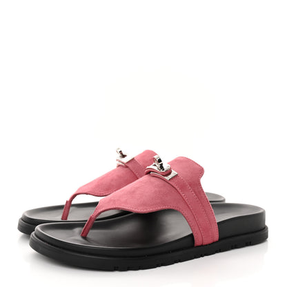 Hermes Suede Goatskin Womens Empire Sandals 37 Rose Aphrodite 3 of 10