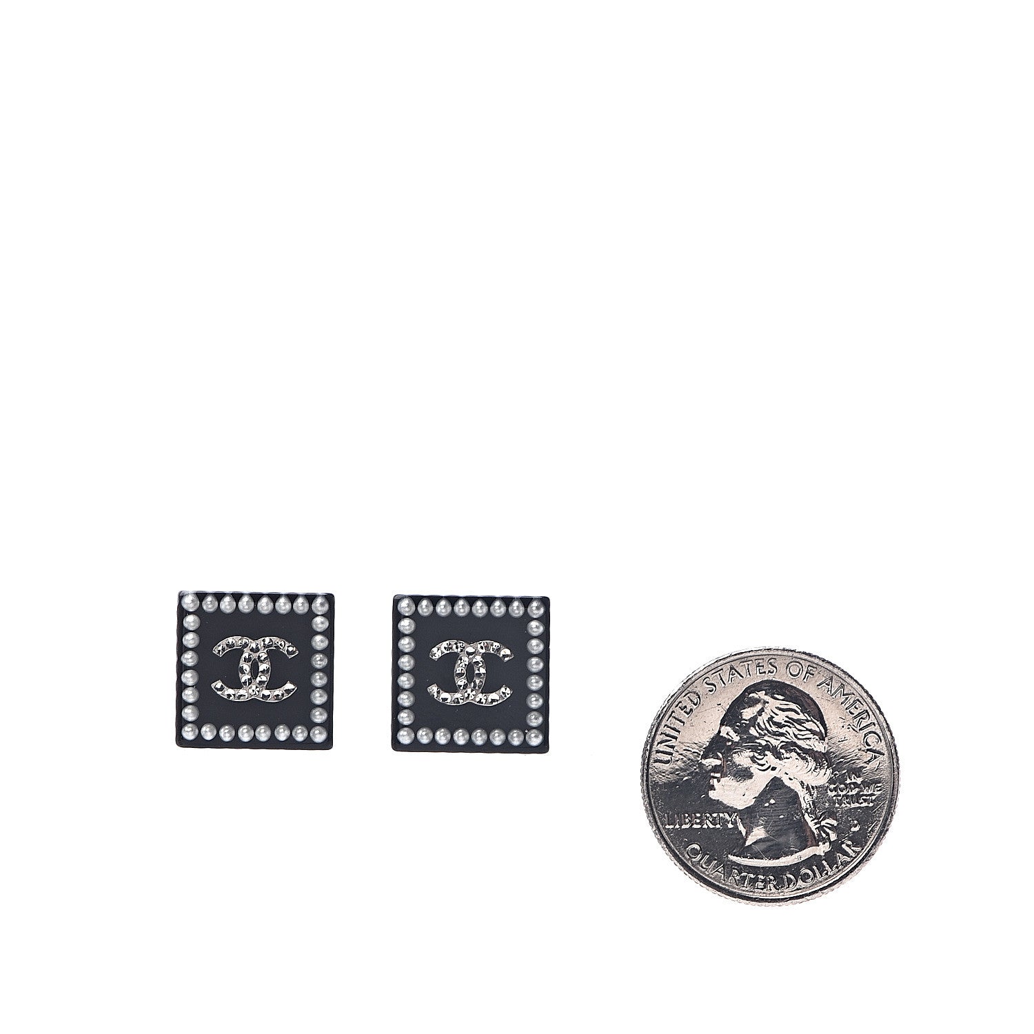 Chanel Resin Crystal Pearl Square CC Earrings Black 2 of 4