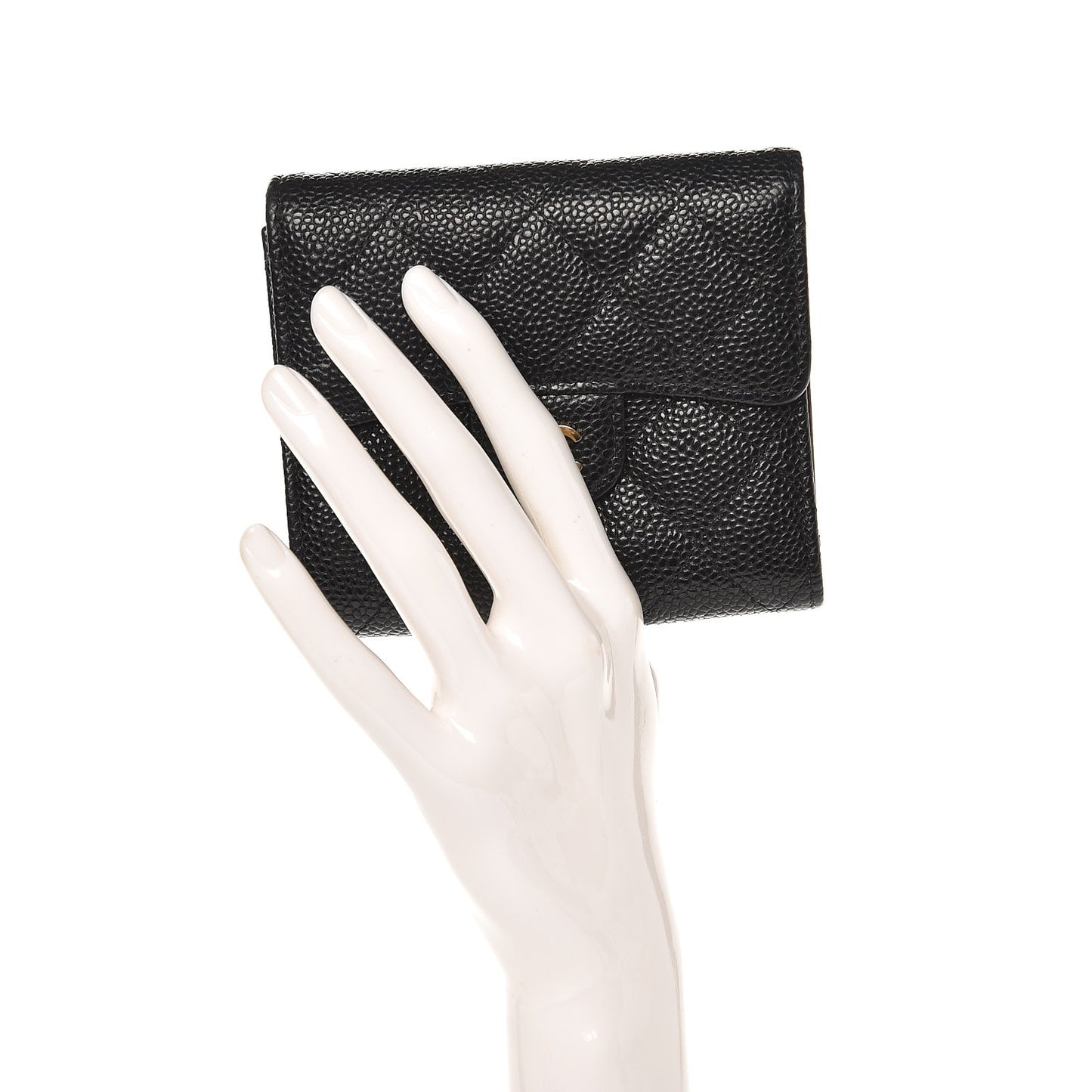 Caviar Quilted Compact Flap Wallet Black