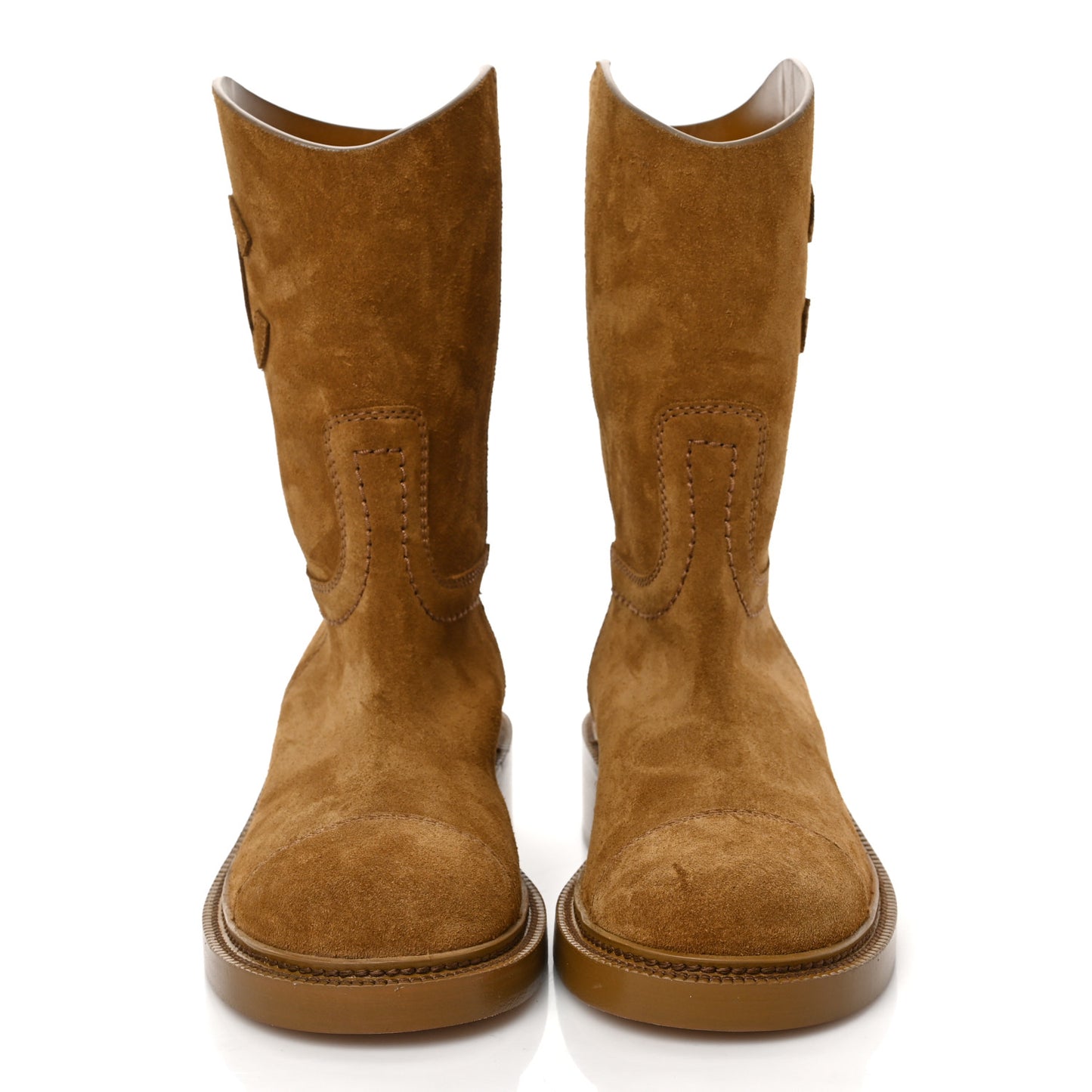 Suede Quilted Cap Toe Boots 36 Brown