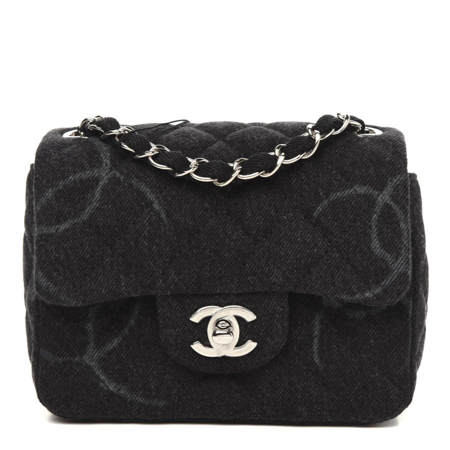 Denim CC Quilted Mini Square Flap Black