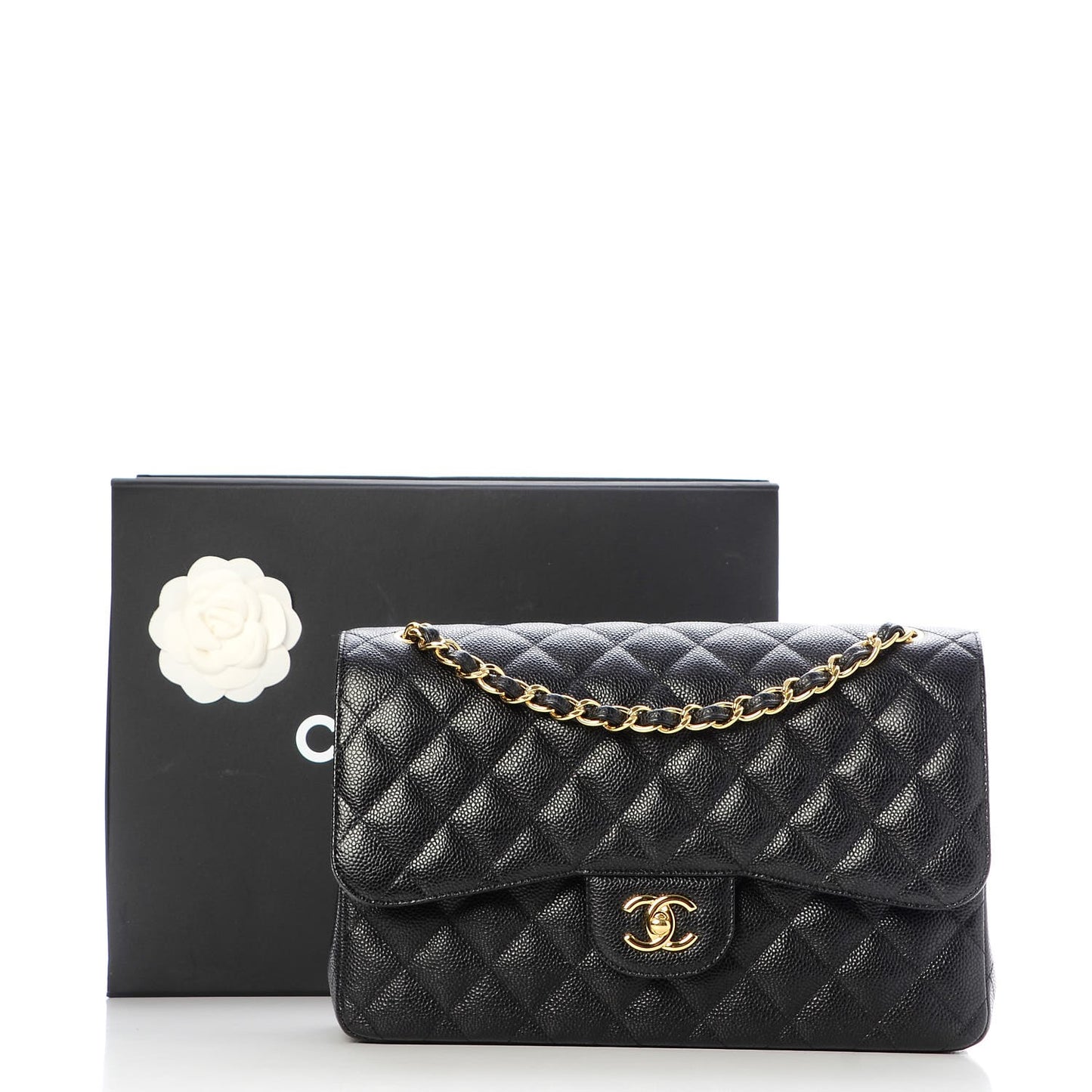 Caviar Quilted Jumbo Double Flap Black