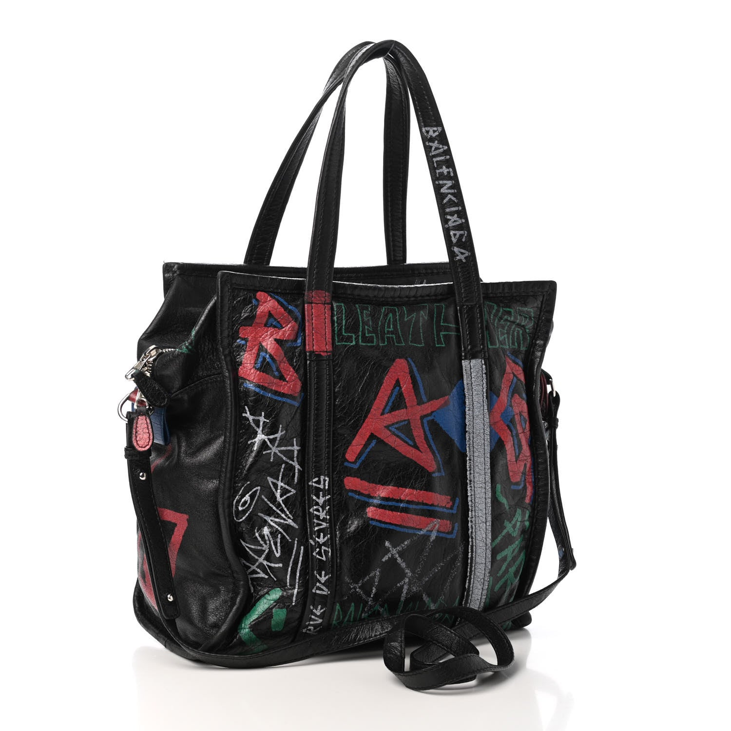 Balenciaga Agneau Arena Graffiti All Over S Bazar Shopper Tote Black Vert Rouge 2 of 4