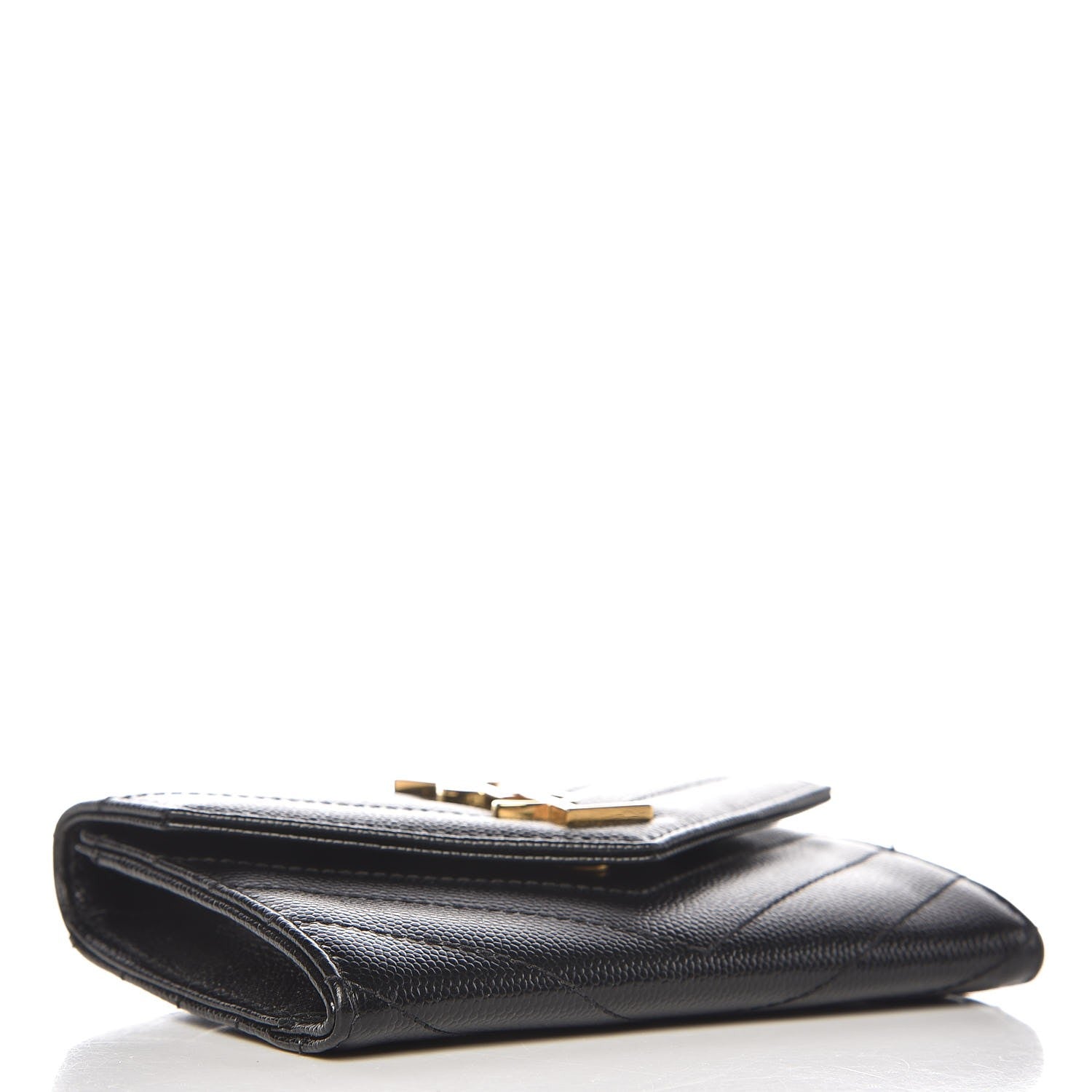 Saint Laurent Grain De Poudre Matelasse Chevron Small Monogram Envelope Wallet Black 4 of 8