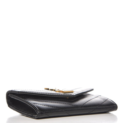 Saint Laurent Grain De Poudre Matelasse Chevron Small Monogram Envelope Wallet Black 4 of 8