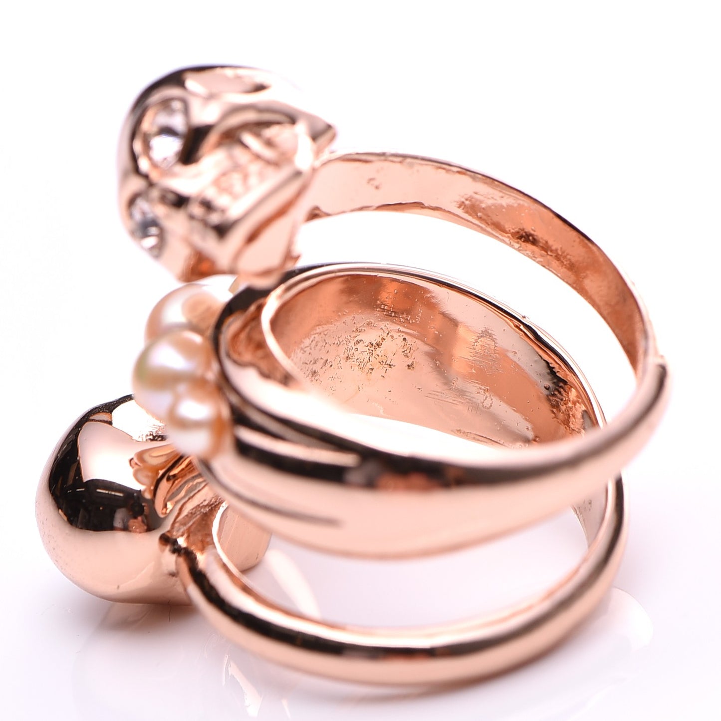 Pearl Spiral Double Skull Ring 51.9 6 Rose Gold