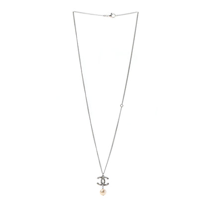 Chanel Crystal Pearl Twisted CC Drop Necklace Silver 3 of 5