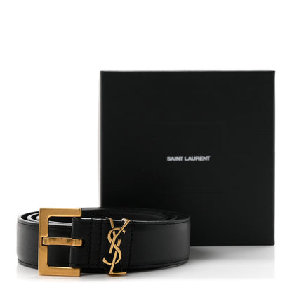Saint Laurent Lambskin Monogram Cassandre Square Buckle Belt 85 34 Black 7 of 7