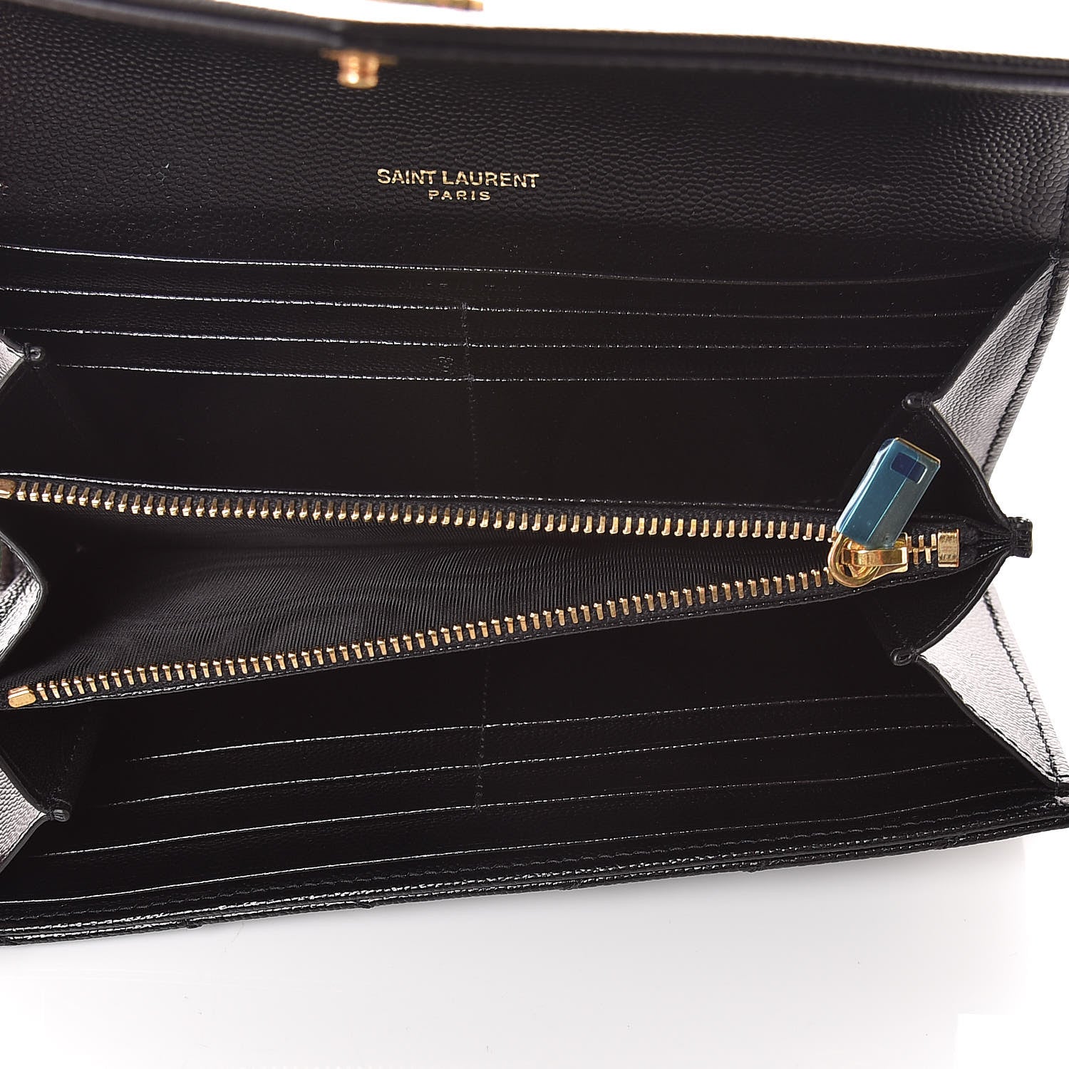 Saint Laurent Grain De Poudre Matelasse Chevron Monogram Flap Wallet Black 5 of 12