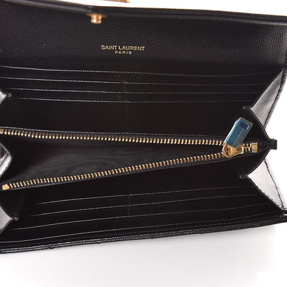 Saint Laurent Grain De Poudre Matelasse Chevron Monogram Flap Wallet Black 5 of 12