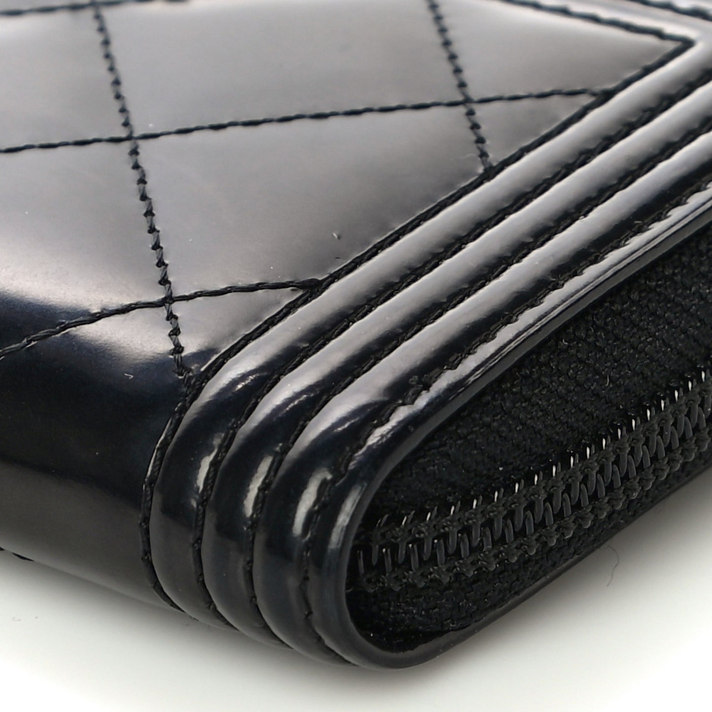 Glazed Calfskin Quilted Small Boy Zip Around Wallet Black