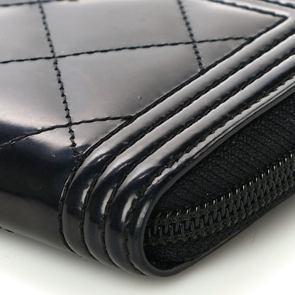 Chanel Glazed Calfskin Quilted Small Boy Zip Around Wallet Black 11 of 12
