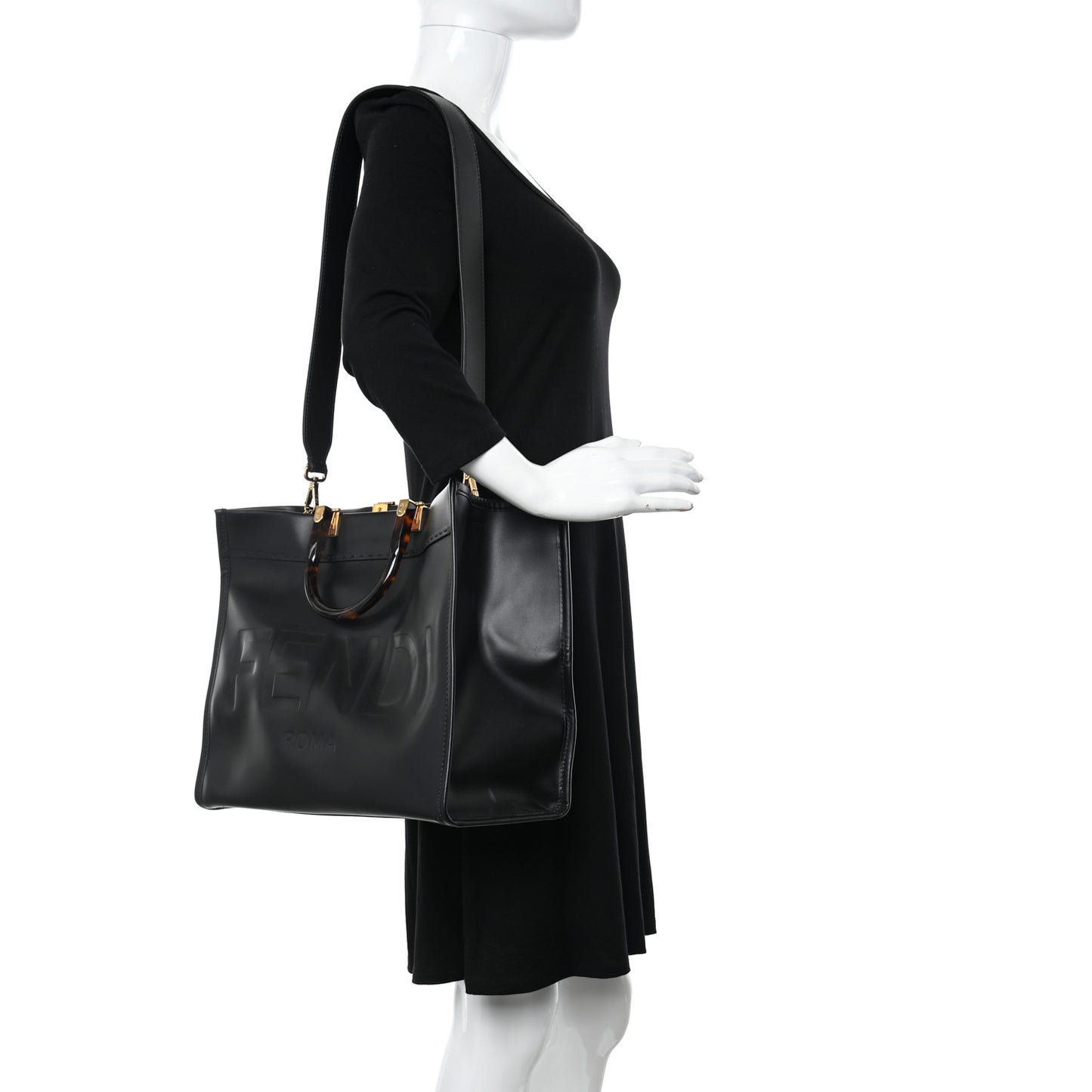 Vitello King Plexiglass Medium Fendi Sunshine Shopper Tote Black
