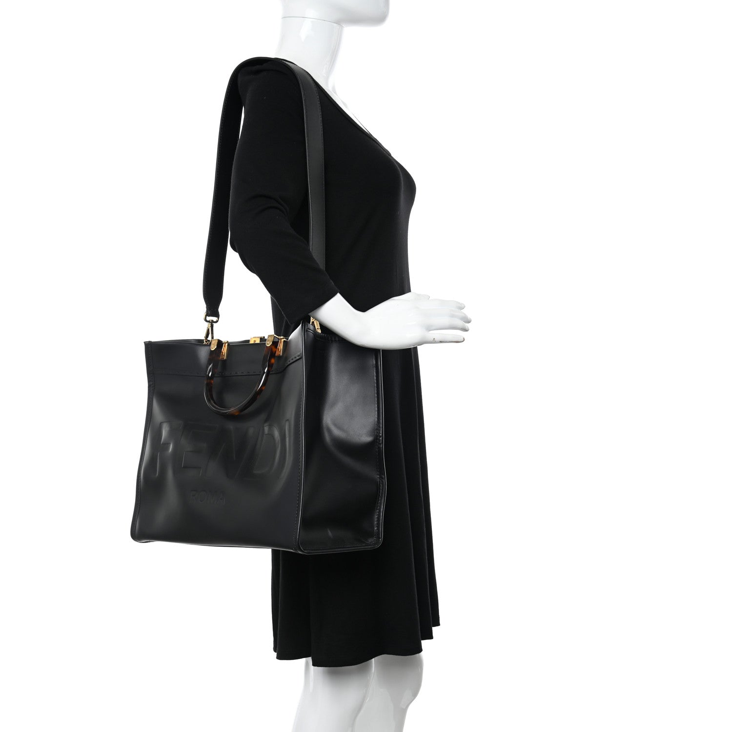 Fendi Vitello King Plexiglass Medium Fendi Sunshine Shopper Tote Black 2 of 11