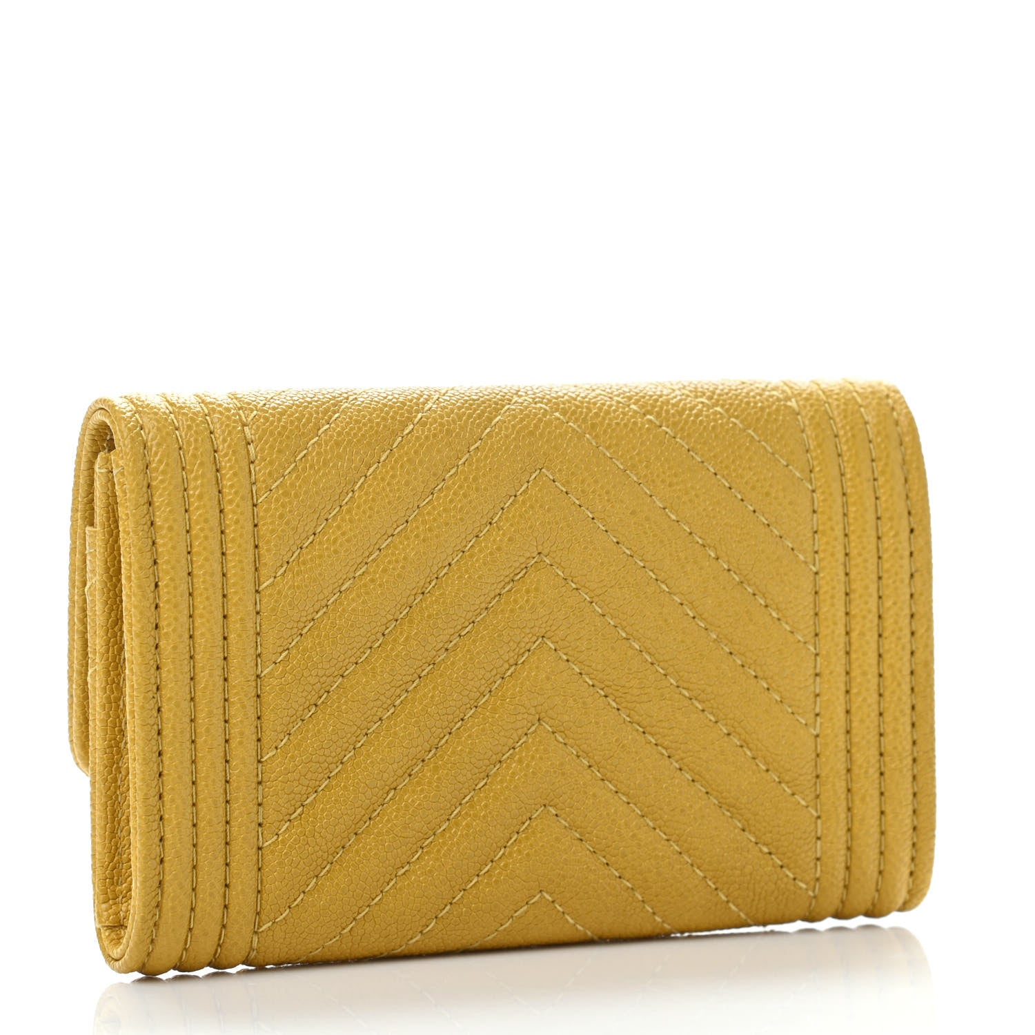 Chanel Caviar Chevron Quilted Boy Card Holder Yellow 2 of 4