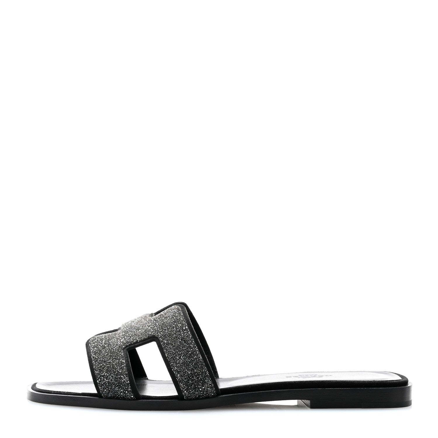 Hermes Velvet Goatskin Crystal Beads Oran Sandals 37 Gris Argente 1 of 8