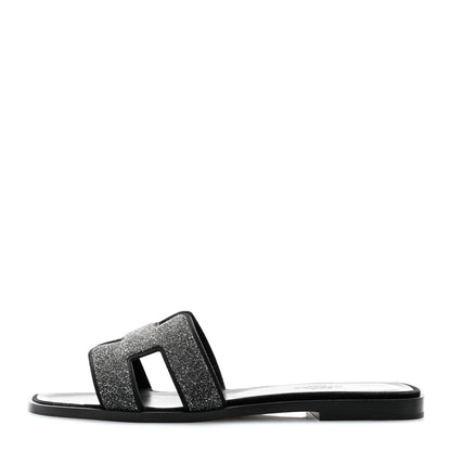 Hermes Velvet Goatskin Crystal Beads Oran Sandals 37 Gris Argente 1 of 8