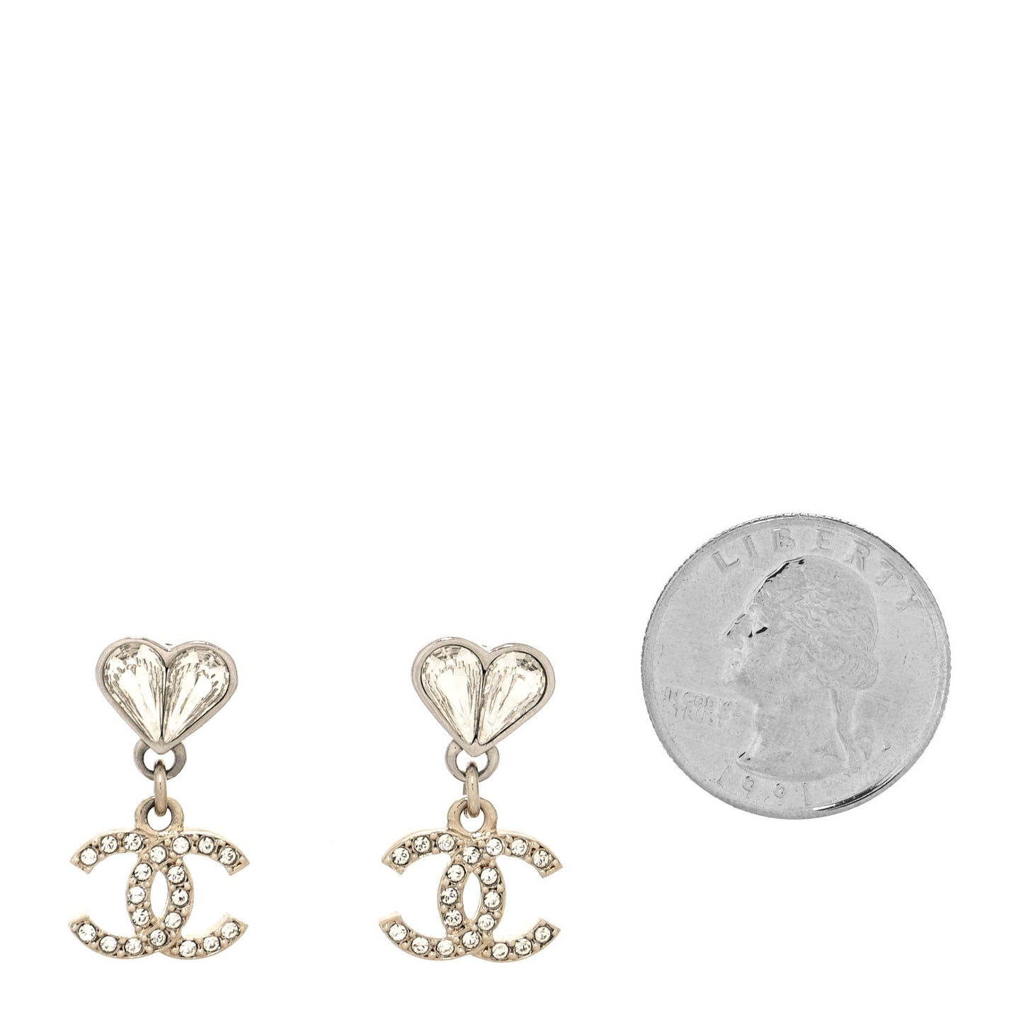 Crystal CC Heart Drop Earrings Gold Silver