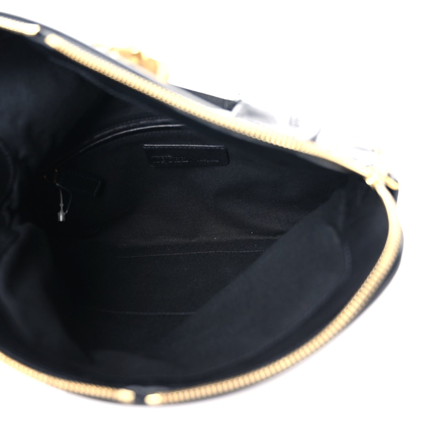 Grainy Calfskin Studded Padlock Skull Clutch Black