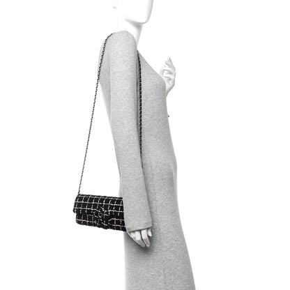 Chanel Tweed Quilted East West Camellia Clutch Black Pink 2 of 10