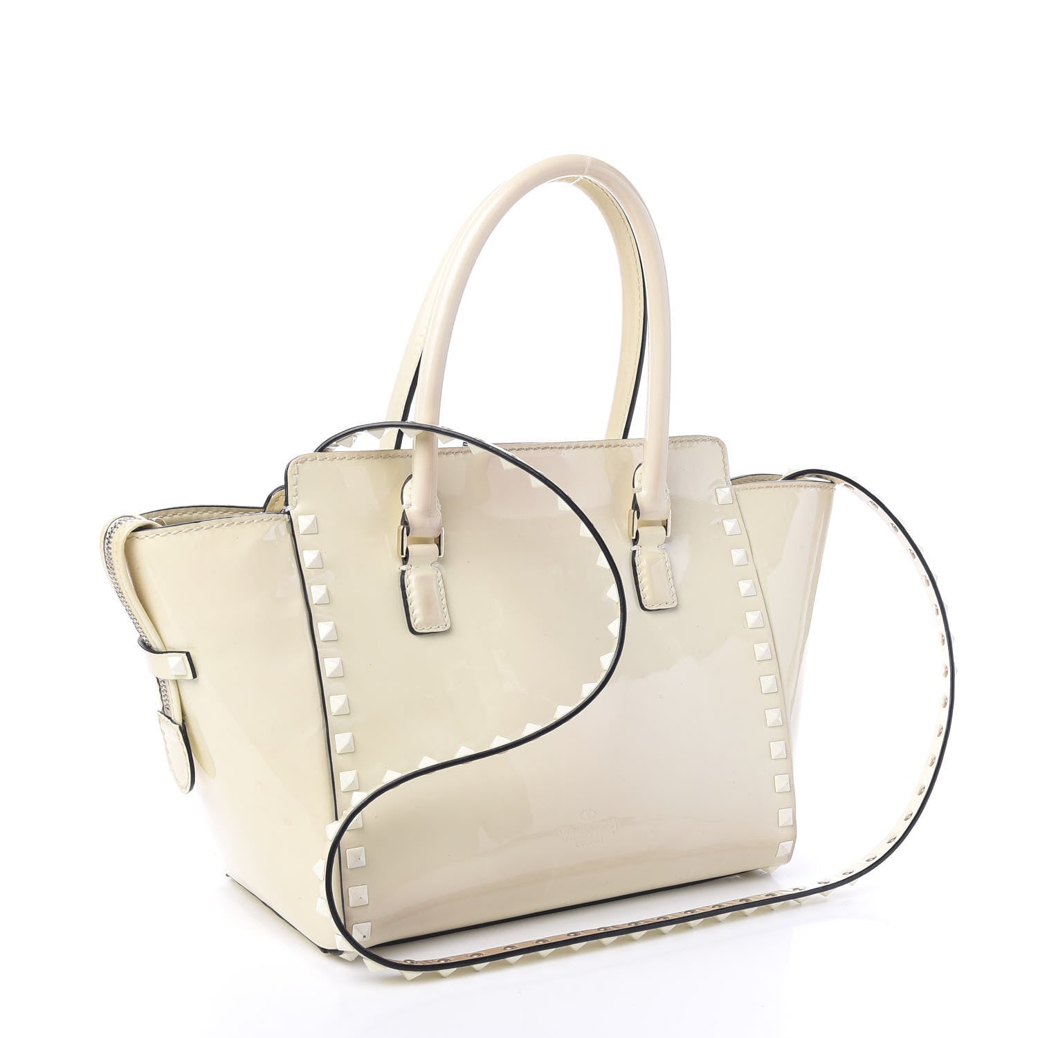 Valentino Garavani Patent Small Rockstud Double Handle Tote Ivory 2 of 8