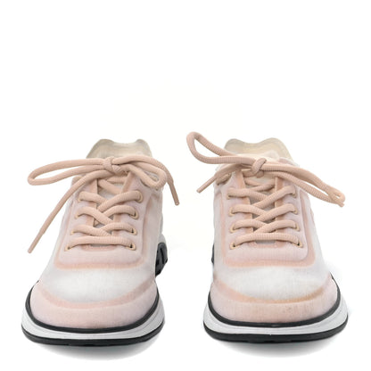 Chanel Lycra Fabric CC Sneakers 37.5 White Beige 4 of 10