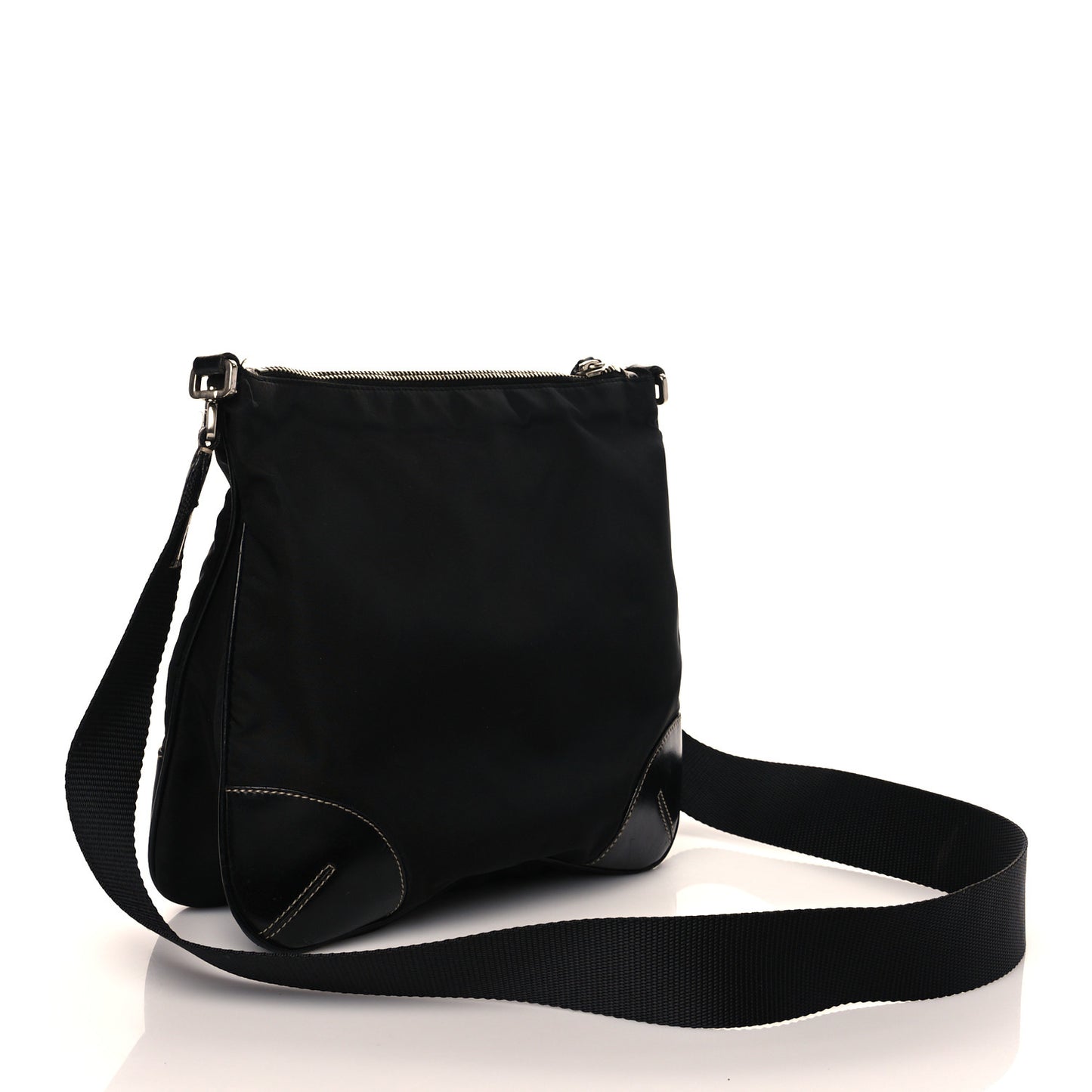 Tessuto Nylon Calfskin Flat Messenger Bag Black