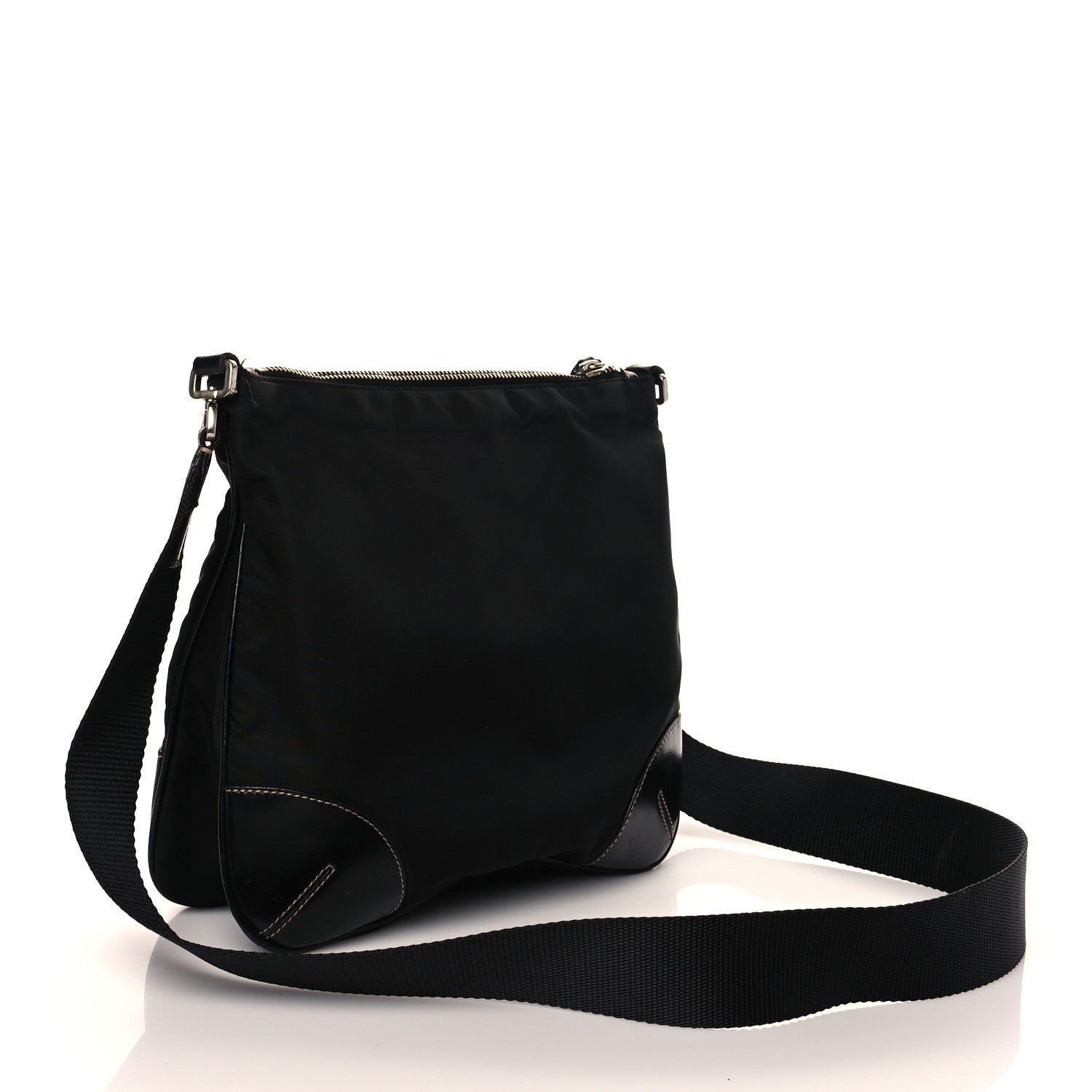 Prada Tessuto Nylon Calfskin Flat Messenger Bag Black 2 of 9