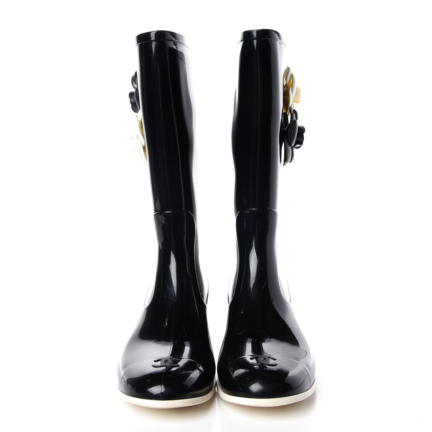 Chanel Rubber Camellia Rain Boots 42 Black 2 of 18