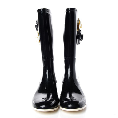 Chanel Rubber Camellia Rain Boots 42 Black 2 of 18