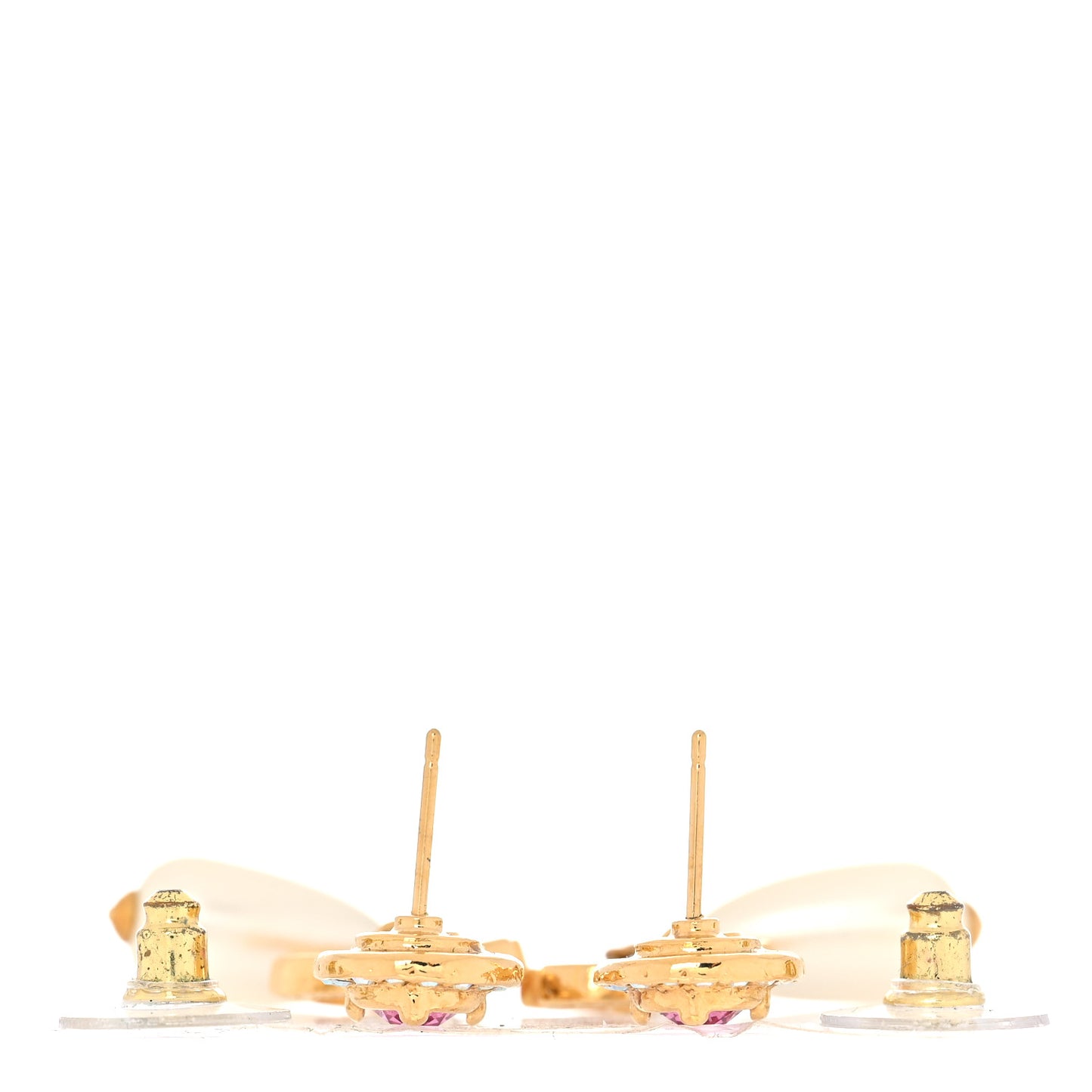 Metal Crystal Pearl CC Drop Earrings Gold Pink White