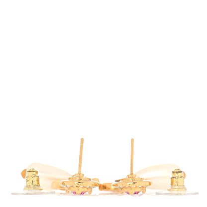 Chanel Metal Crystal Pearl CC Drop Earrings Gold Pink White 3 of 6