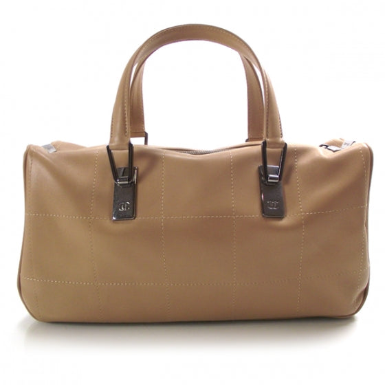 Leather Square Stitched Large Tote Beige